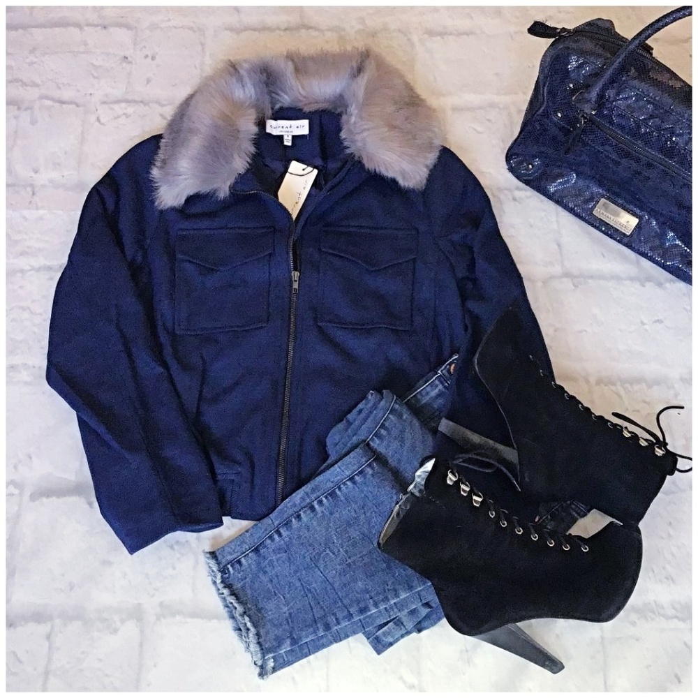 FEW LEFT❗CURRENT AIR Casual Chic Navy Bomber Jacket - Picture 8 of 8